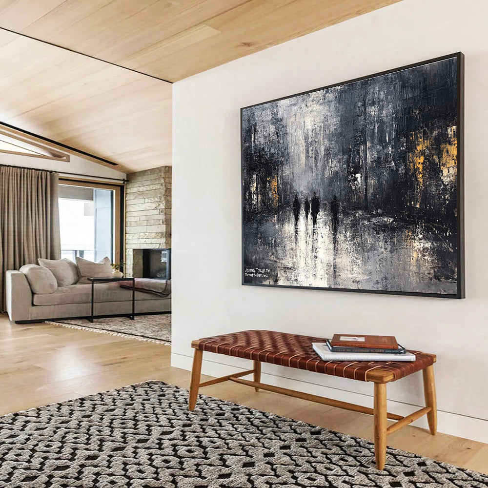 Dark Cityscape Abstract Painting in Black and Gray DYP445