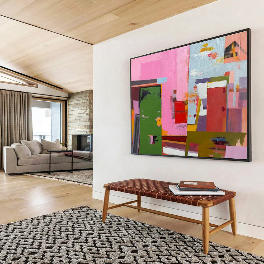 Pink and Colorful Blocks Abstract Architectural Painting THY013