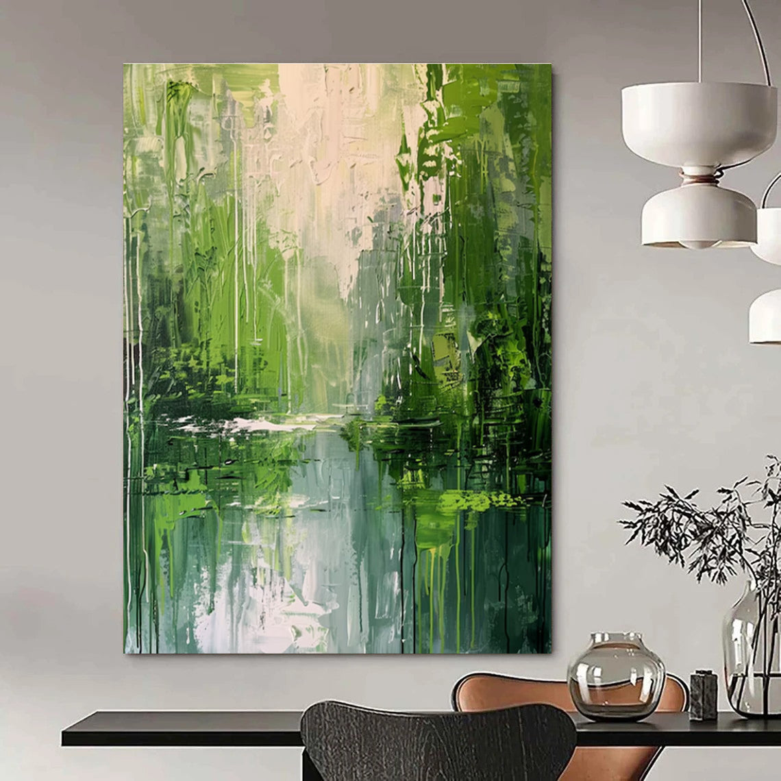 Green Grey Abstract Landscape Painting ADGE002