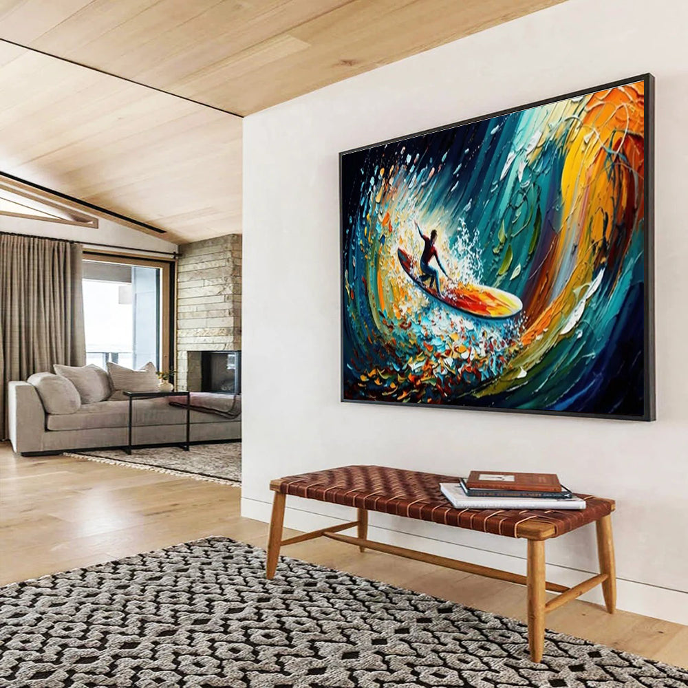 Dynamic Surfer Wave Abstract Painting with Vibrant Color Swirls THY261