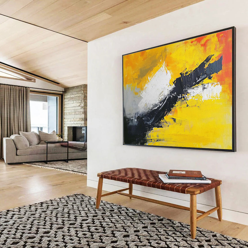 Expressive Abstract Painting with Vivid Yellow and Bold Black DYP551