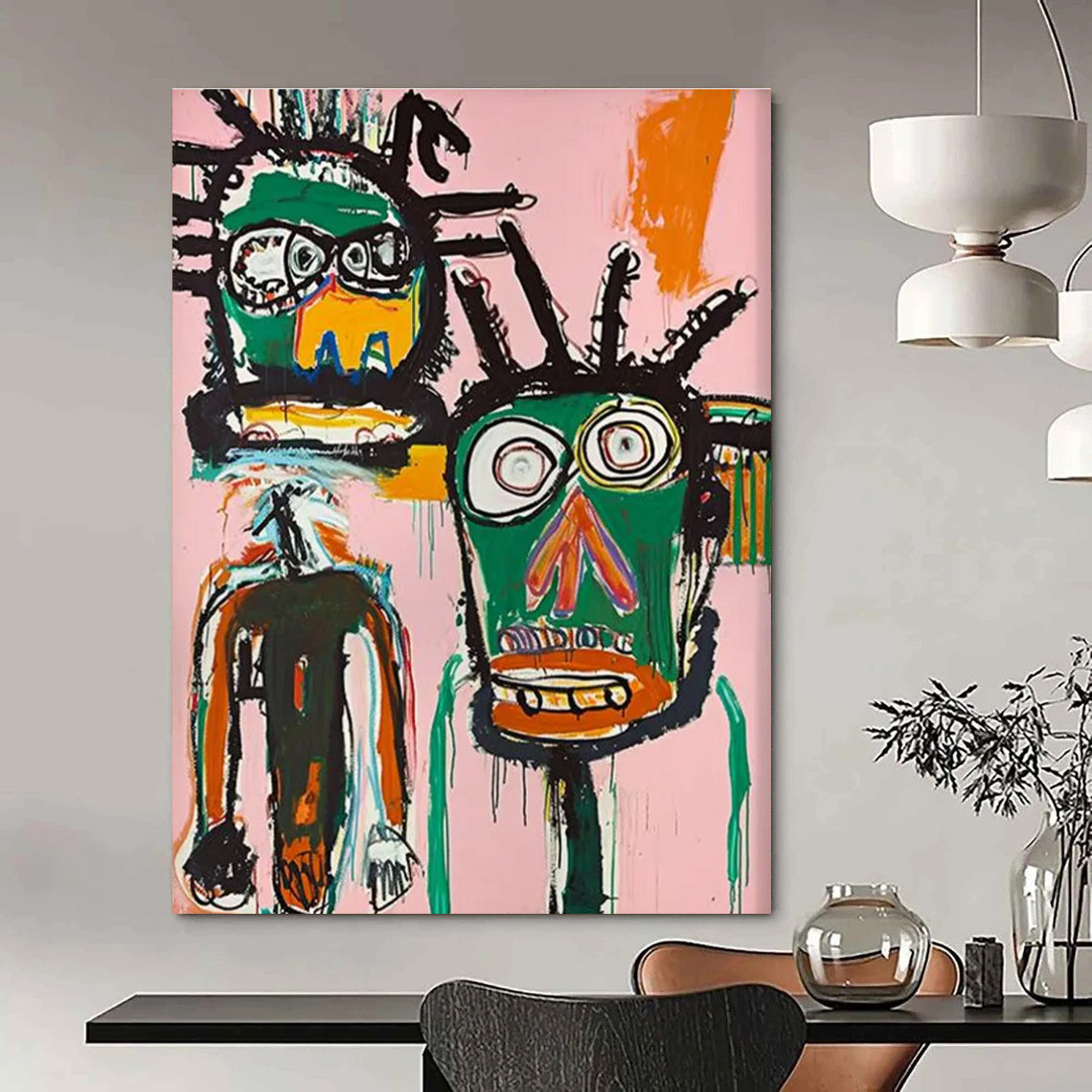 Two Tribal Figures on Pink Abstract Painting ADGE106