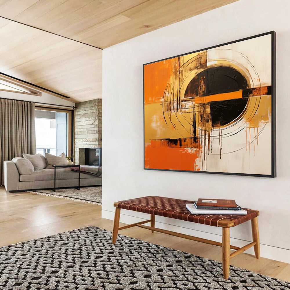 Orange Black and Gold Circular Abstract Painting THY104
