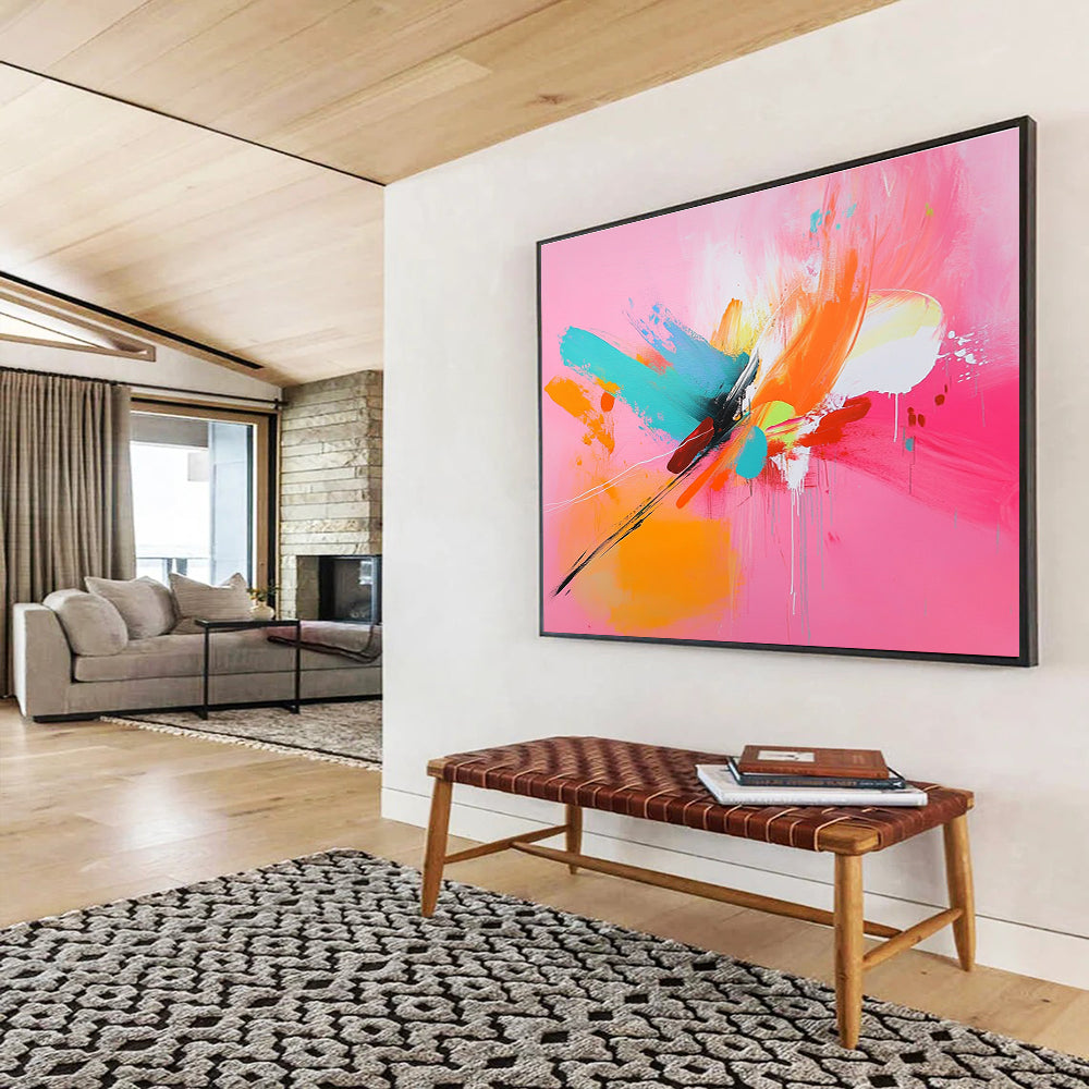 Vibrant Pink Abstract Painting with Bold Color Splashes DYP381
