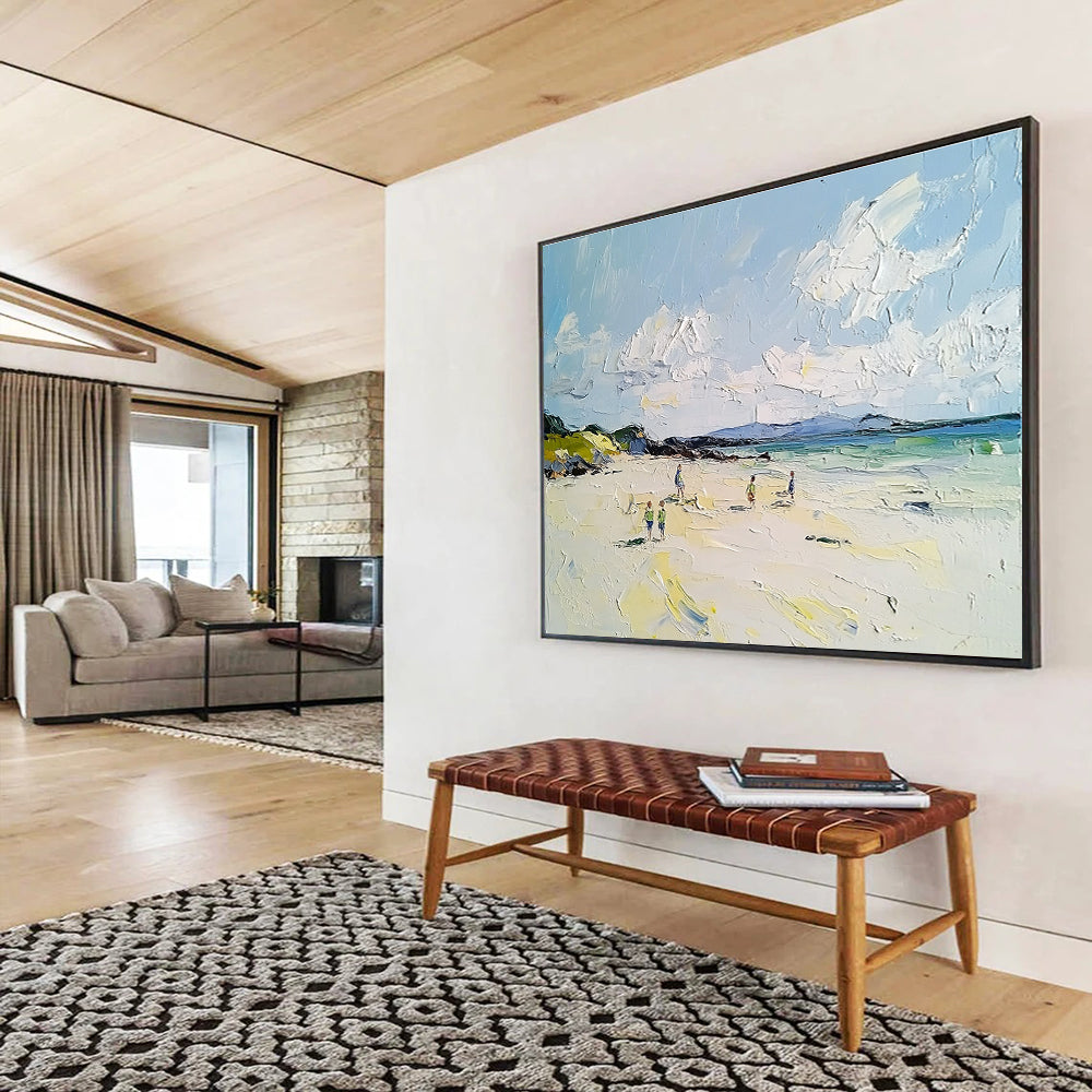 Abstract painting of an Irish beach featuring vibrant colors thick brushstrokes and a smooth surface capturing serene natural beauty.SC595