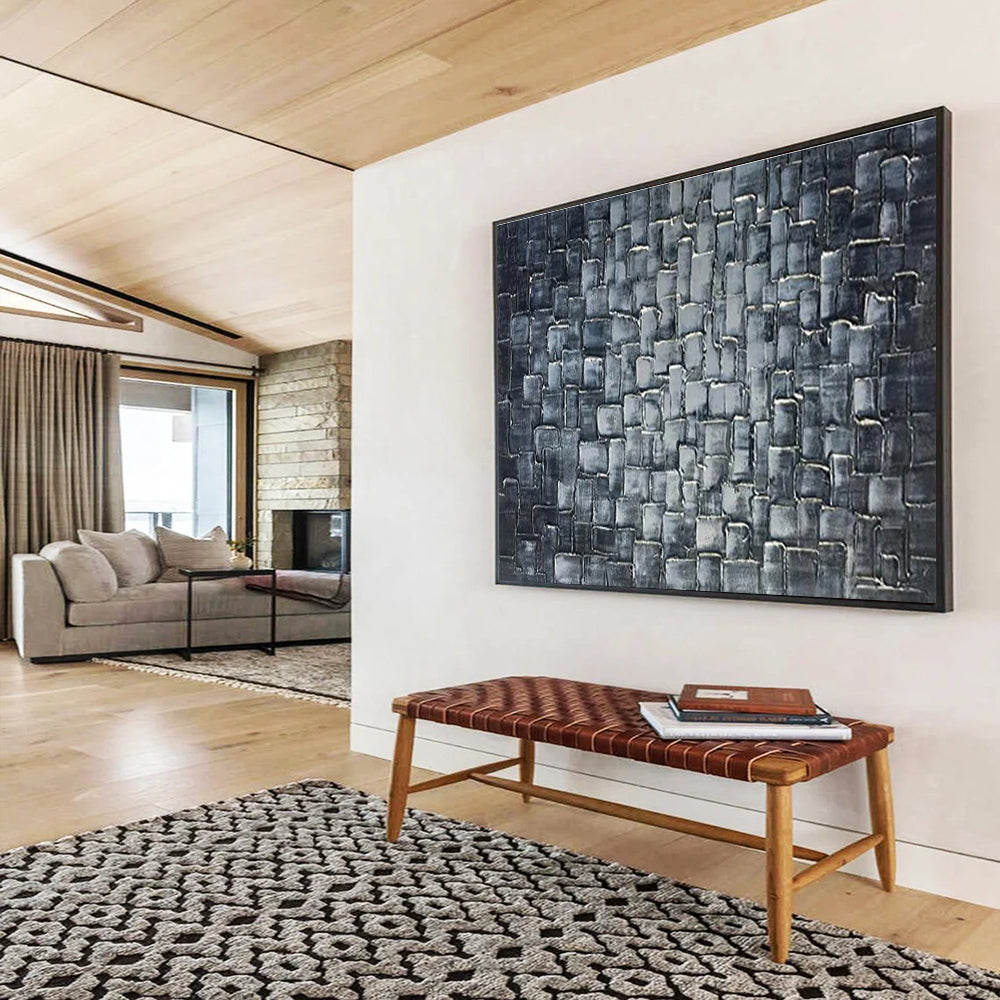 Textured Grid Abstract Painting with Monochromatic Shades THY276