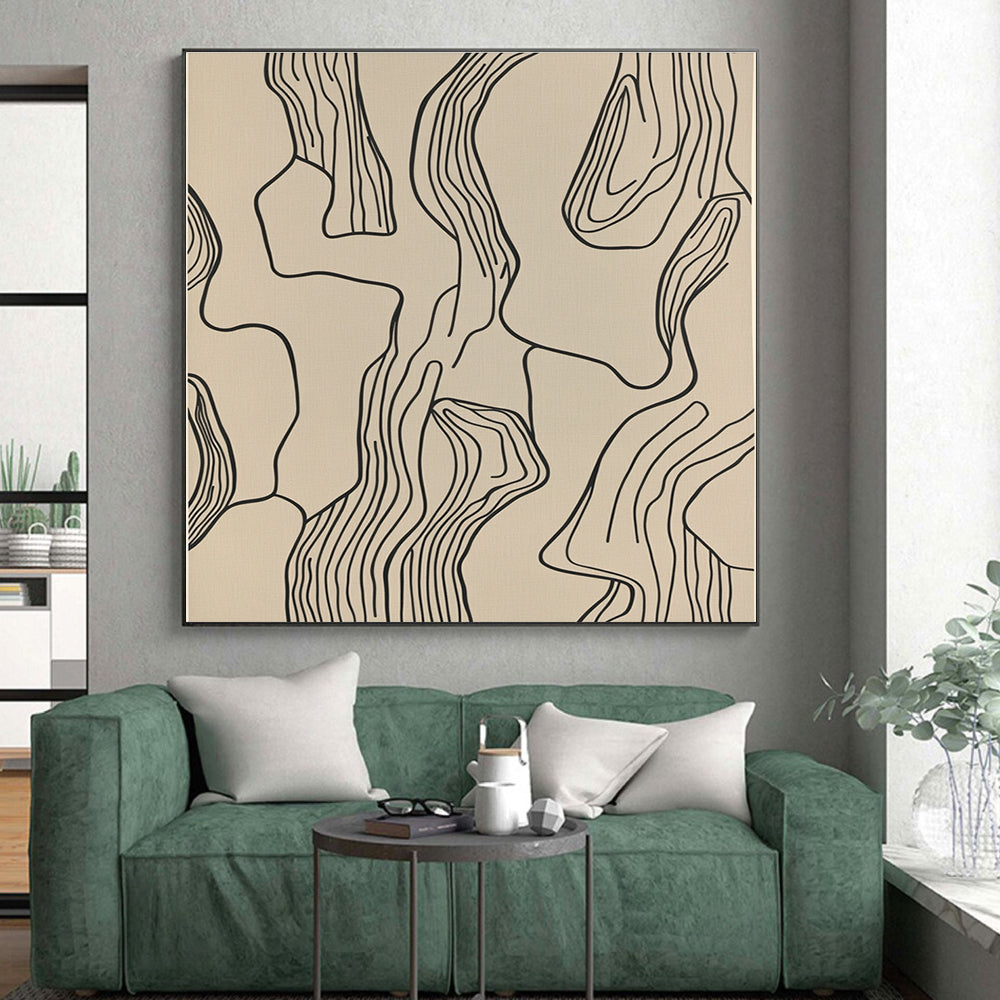 Line - Art Abstract with Black Lines on Beige GER268