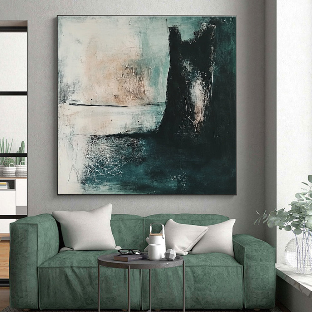 Teal and Black Abstract Painting with Mysterious Ambiance GER579