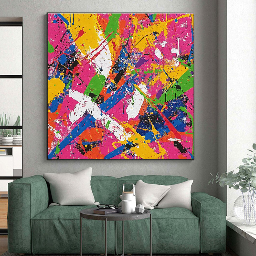 Splatter - Style Colorful Abstract Art on Pink Background GER301