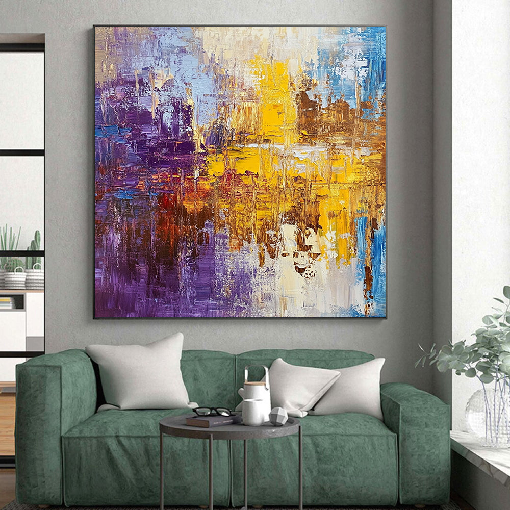 Purple Yellow and Blue Abstract Painting with Textured Layers GER481