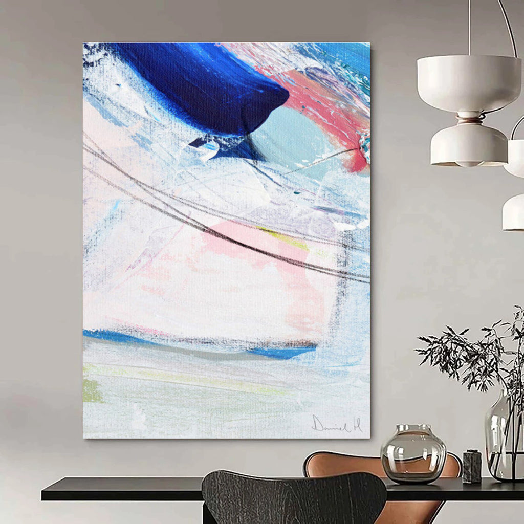 Colorful Abstract Swirls with Blue and Pink Painting ADGE150