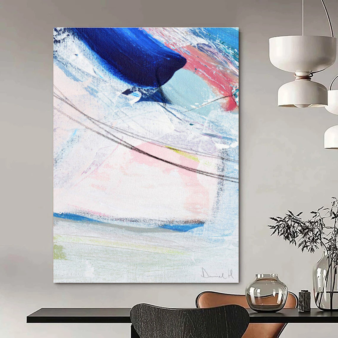 Colorful Abstract Swirls with Blue and Pink Painting ADGE150