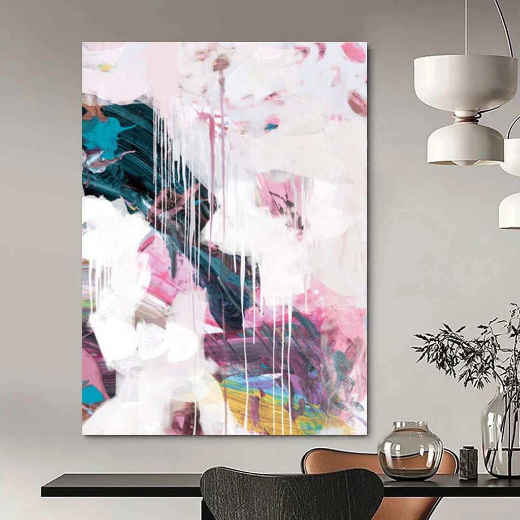 Pink and White Dripping Abstract with Soft Tones Painting ADGE192