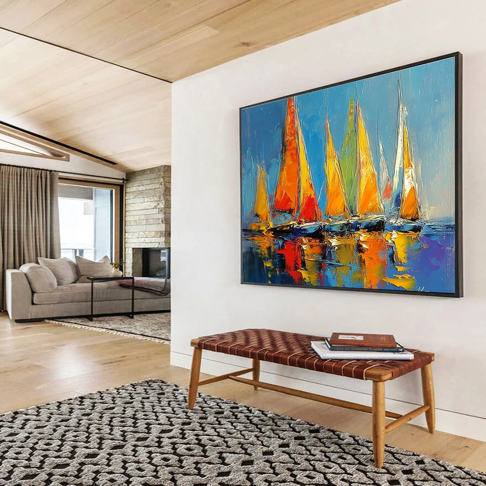 Colorful Sailboats Abstract Painting with Vibrant Sails DYP433