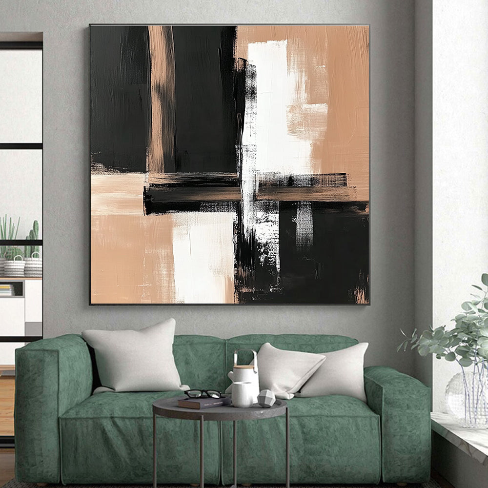 Black Beige Minimalist Strokes Abstract Painting GER861