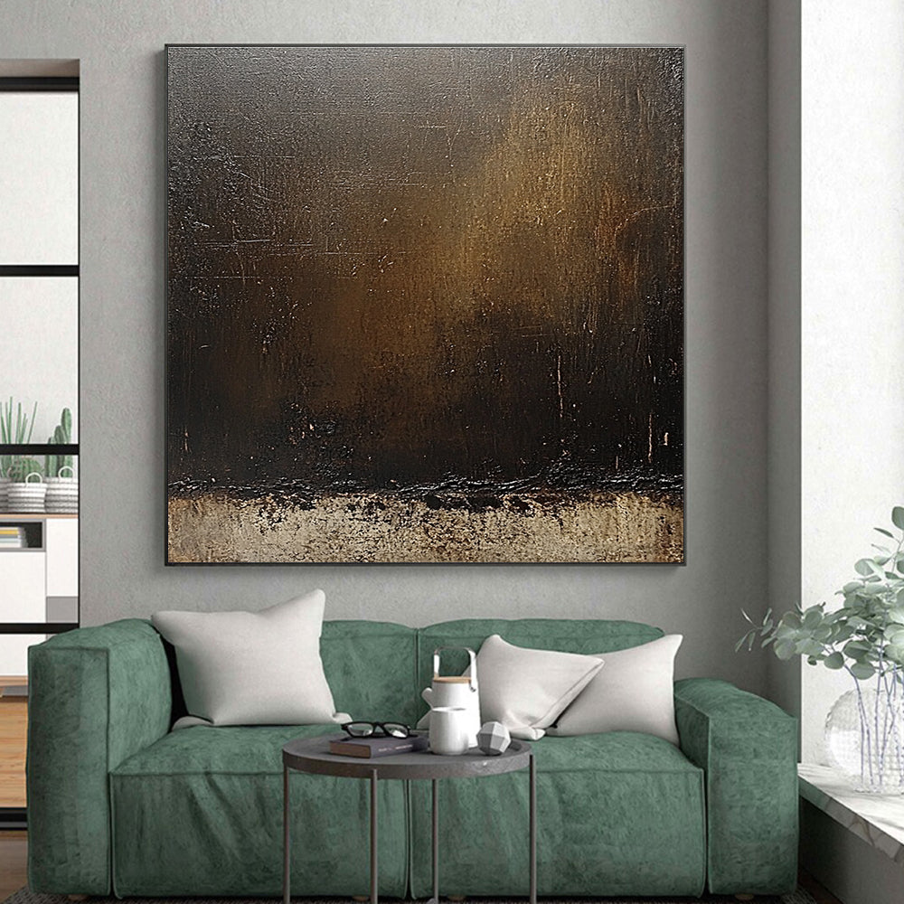 Dark Gradient Brown Abstract Painting with Textured Layers GER292