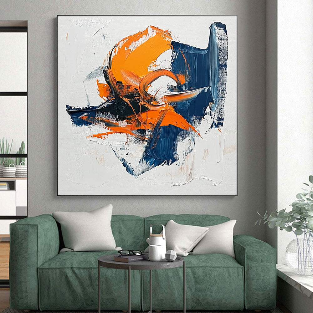 Orange and Blue Abstract Painting with Thick Textures GER445