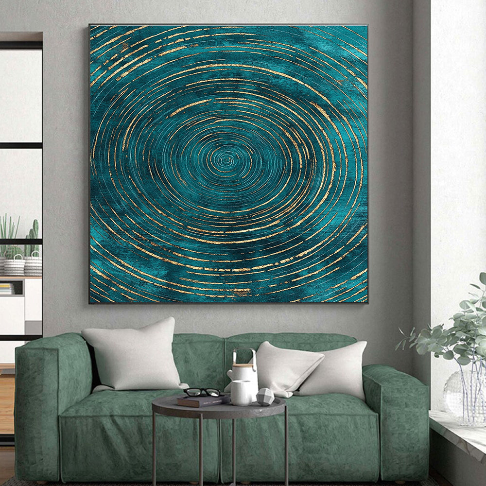 Teal and Gold Circular Abstract with Radiating Lines GER284