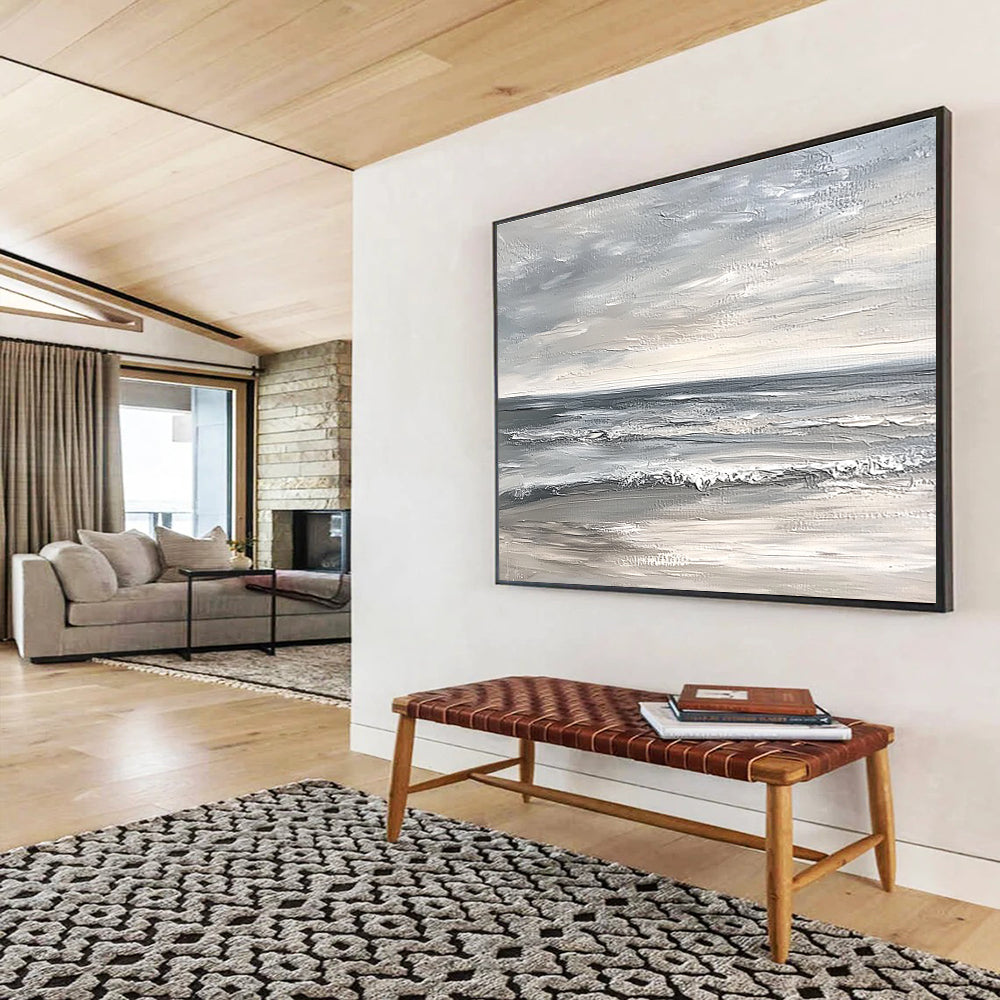 Gray Sea Abstract Landscape Painting with Calm Tones DYP435