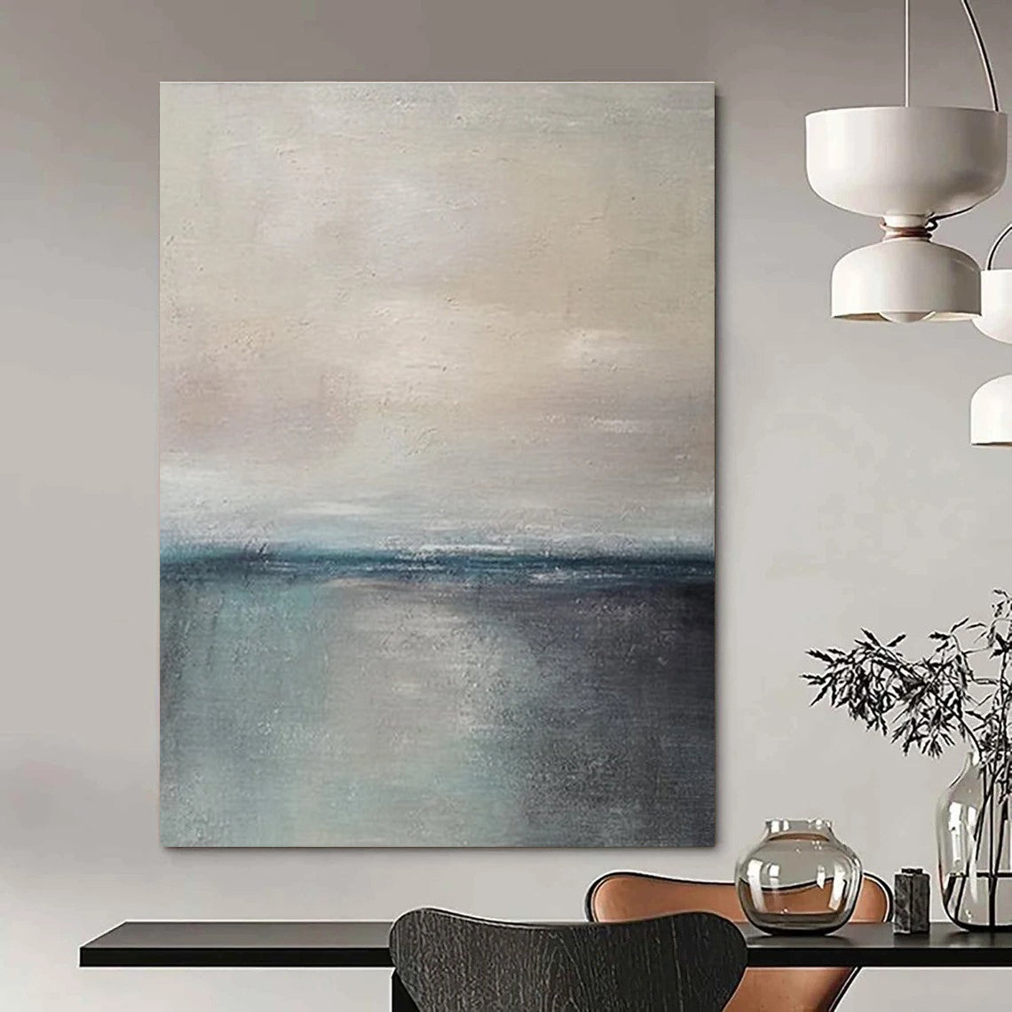 Beige Grey Blue Minimalist Abstract Painting ADGE034