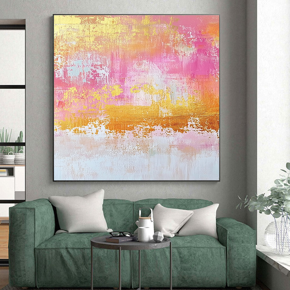 Pink and Gold Abstract Painting with Shimmering Textures GER451
