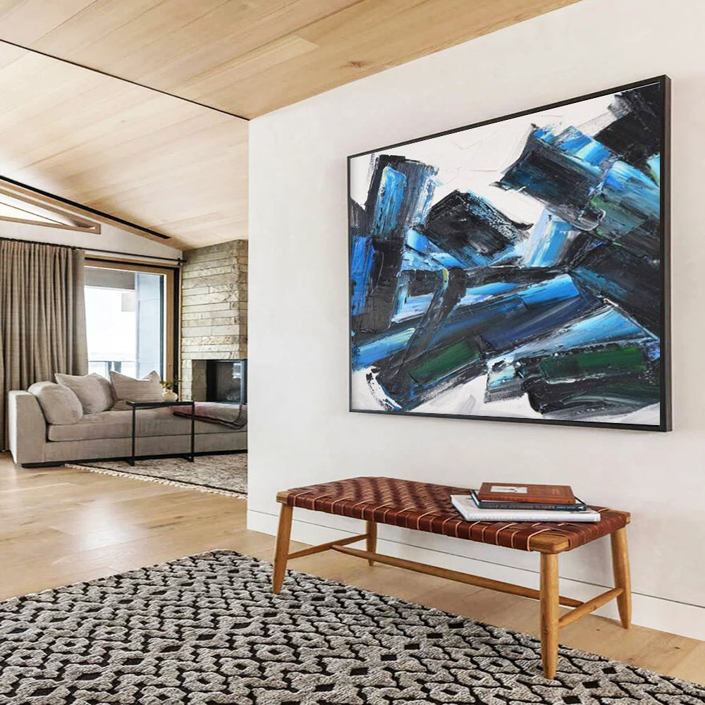 Blue - Black Abstract Blocks Painting with Deep and Vibrant Tones THY284