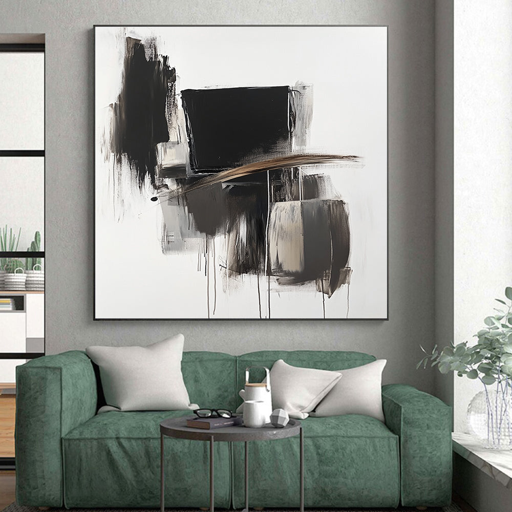 Dynamic Black White Abstract with Dripping Paint GER353