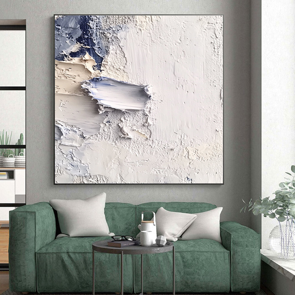 Textured White Blue Abstract Painting with Layered Strokes GER741