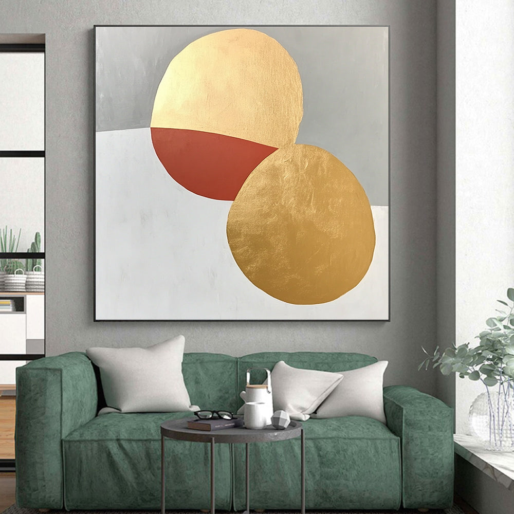 Geometric Abstract with Gold and Red Shapes GER306