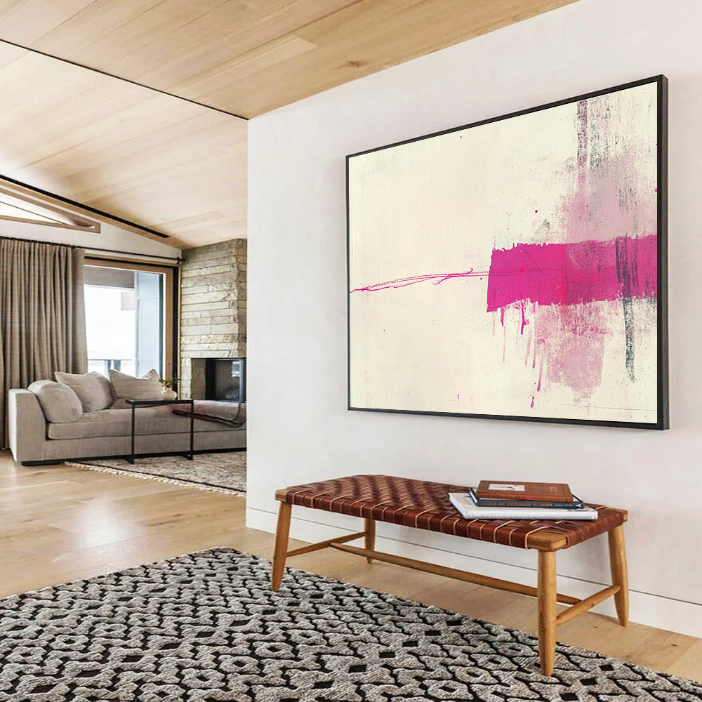 Pink and White Minimalist Abstract Painting with Bold Strokes DYP141