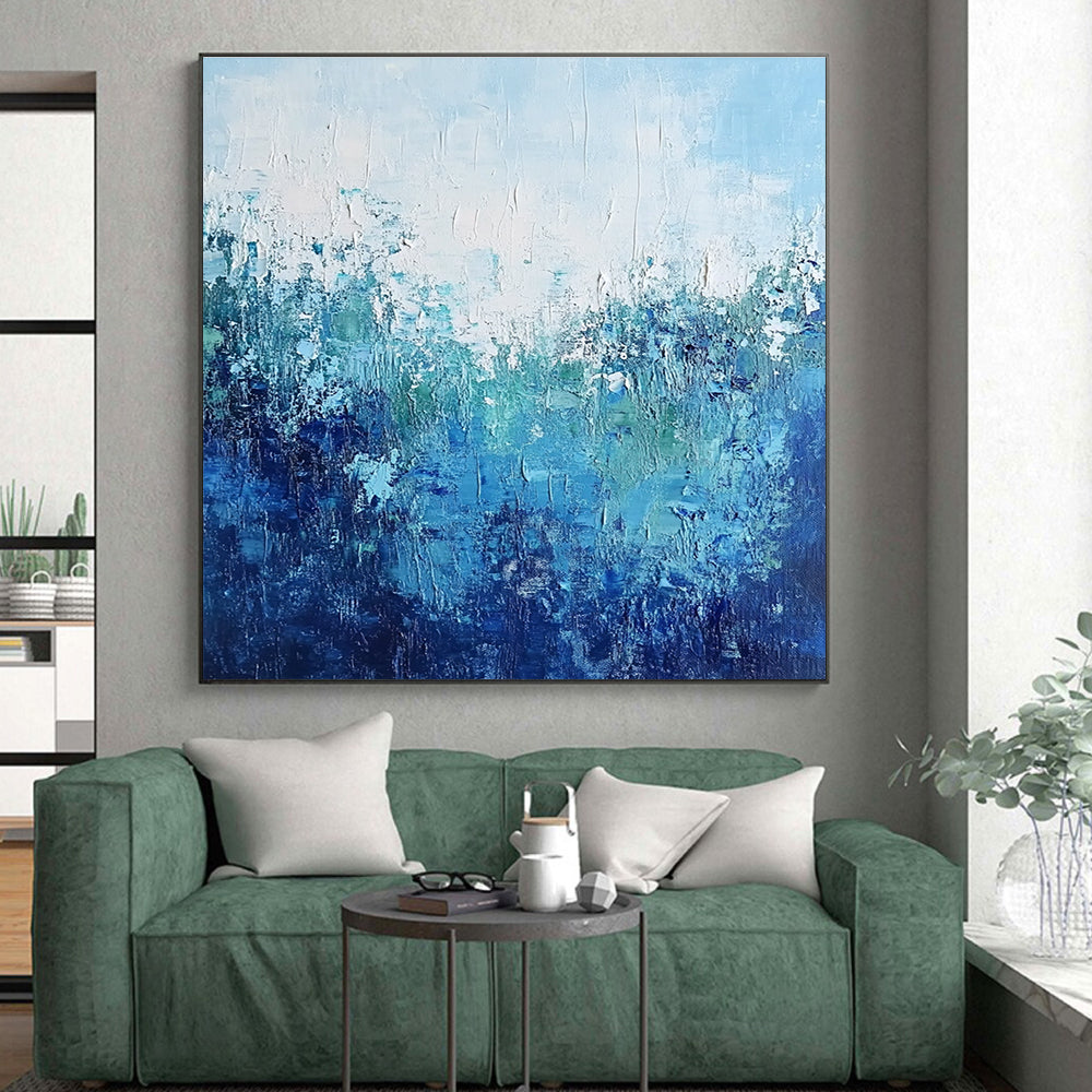 Blue Green and White Abstract Painting with Textured Layers GER693