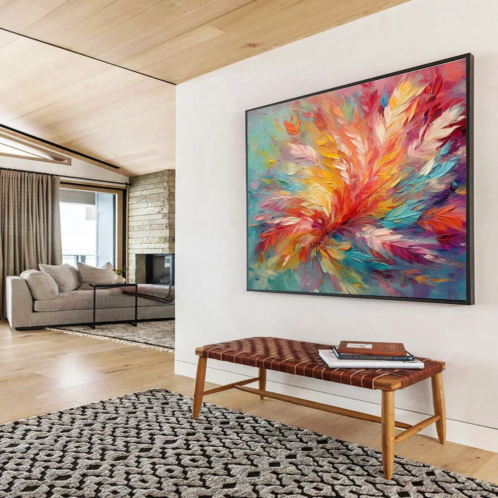 Feather - Like Color Burst Abstract Painting with Soft and Bold Tones THY302