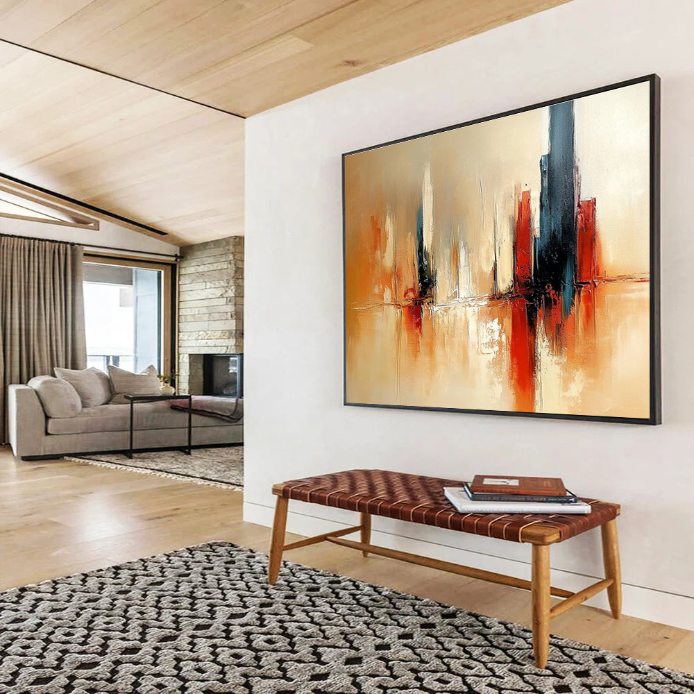 Earth - Toned Cityscape Abstract Painting with Reflective Textures DYP257