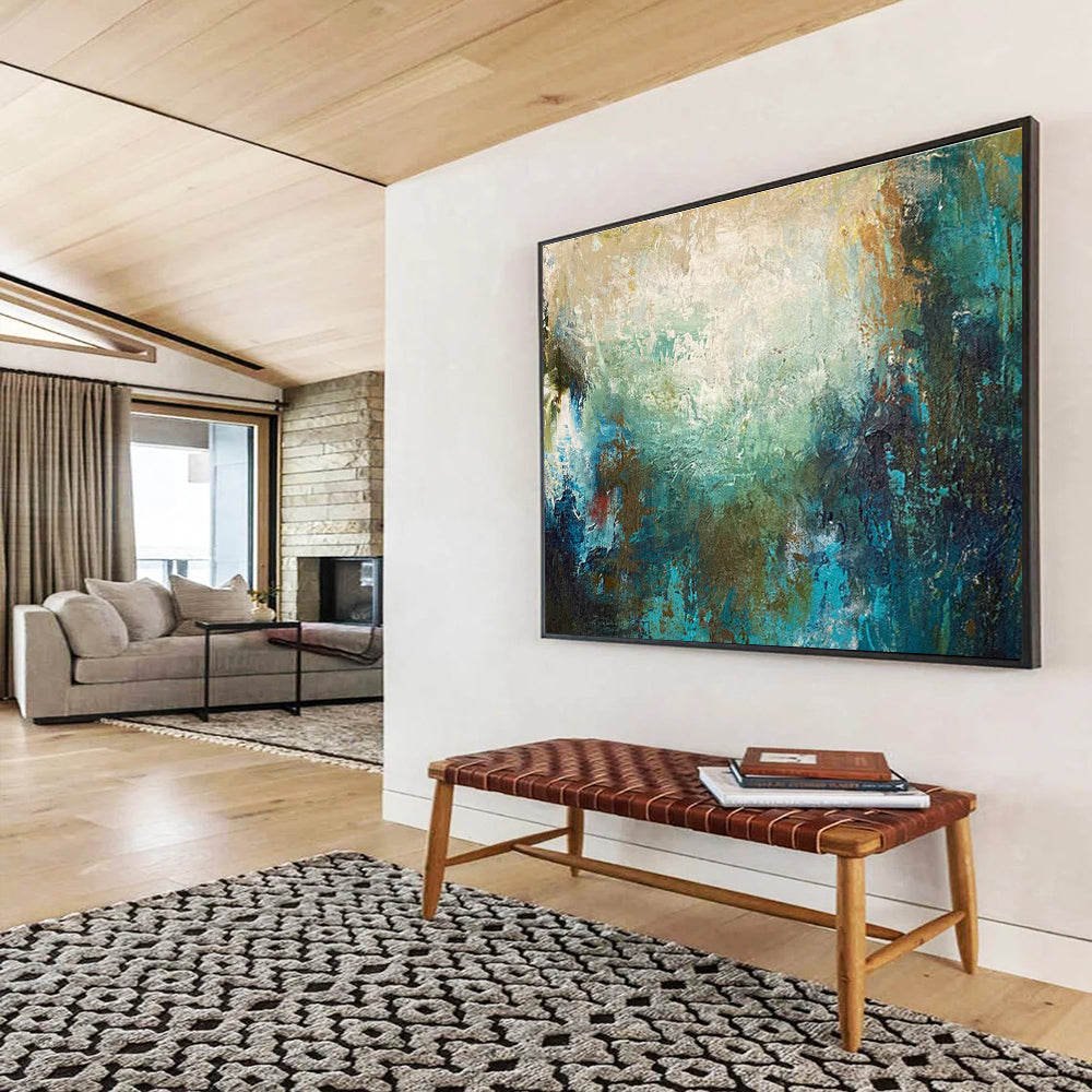 Teal Brown Abstract Painting with Calm - Ear THY Tones THY369