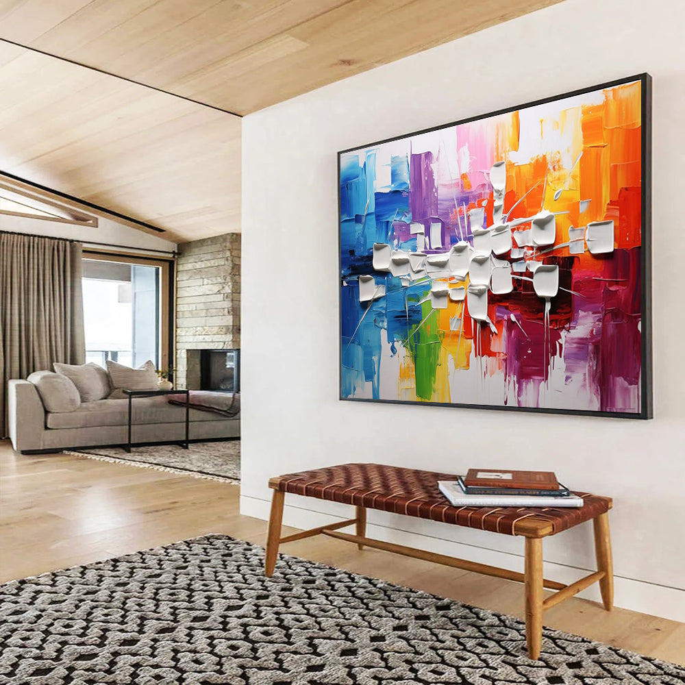 Color - Blocked 3D Abstract Painting with Vivid and White Elements THY297