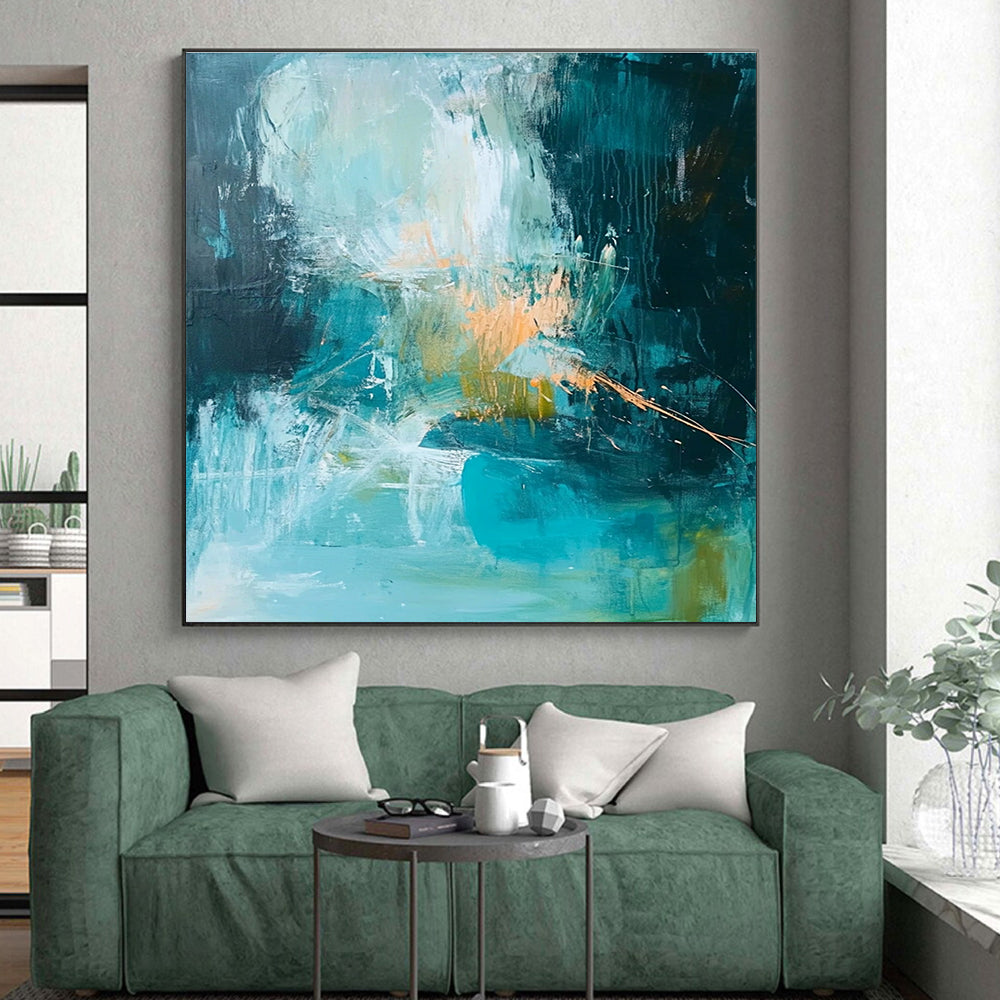 Teal and Orange Abstract Painting with Dynamic Brushstrokes GER588