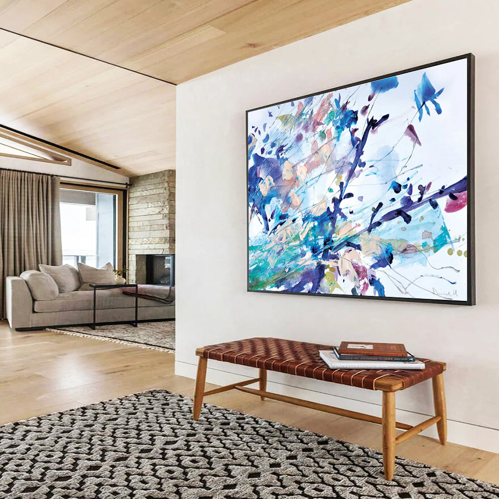 Colorful Floral Abstract Painting with Blue and Purple Hues THY147