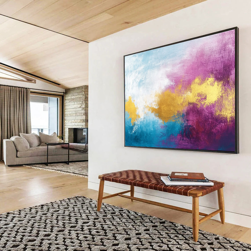 Blue Purple Gold Abstract Painting with Soft Blends DYP480