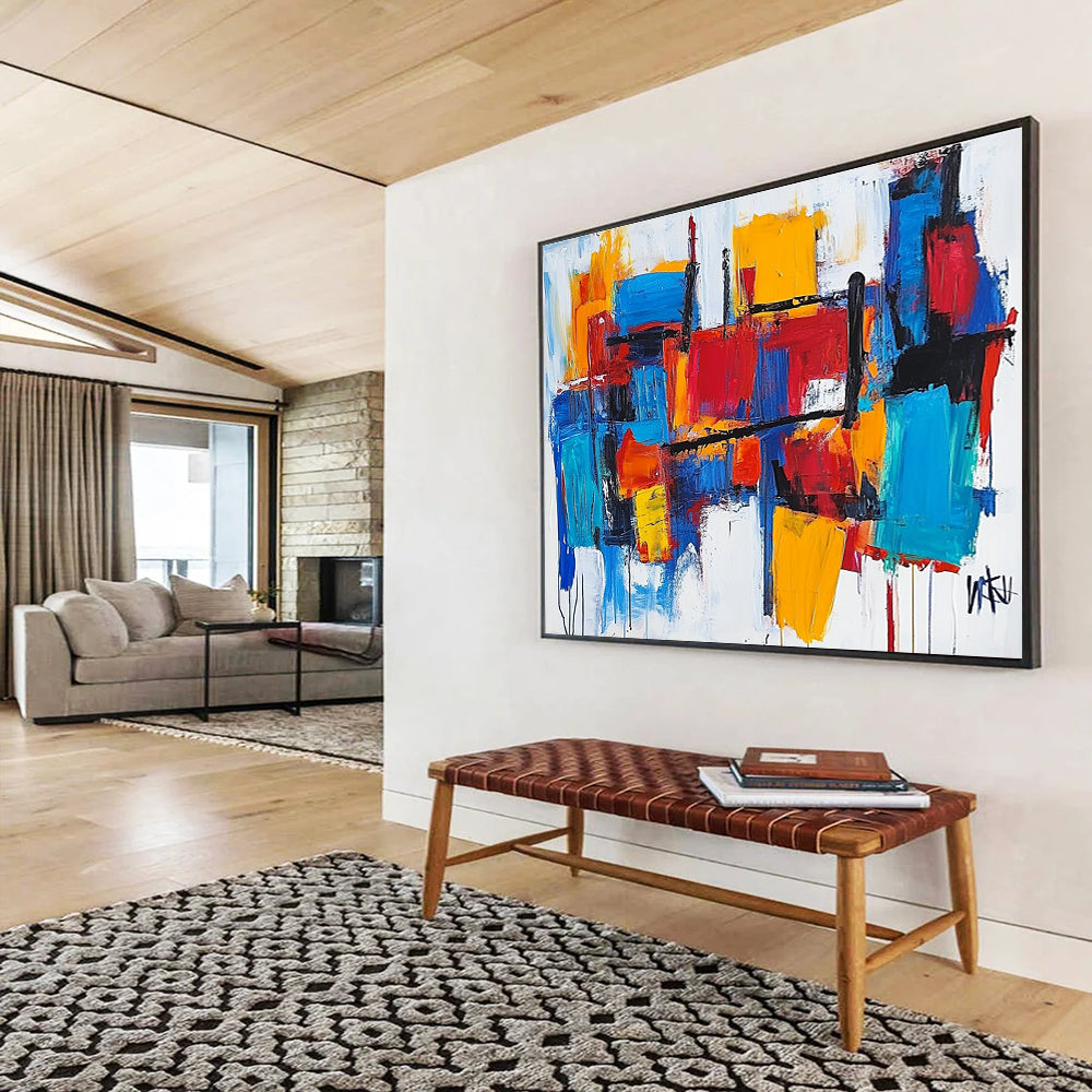 Vibrant Geometric Abstract Painting with Bold Color Blocks DYP421