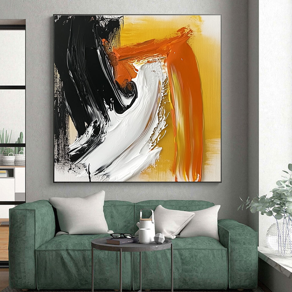 Black Orange Abstract Painting with Bold Strokes GER816