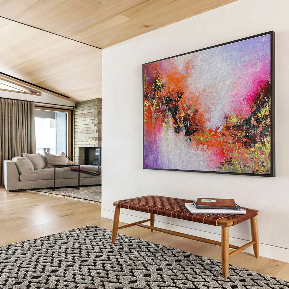 Purple Orange Abstract Painting with Fiery, Sunset - Like Hues THY366