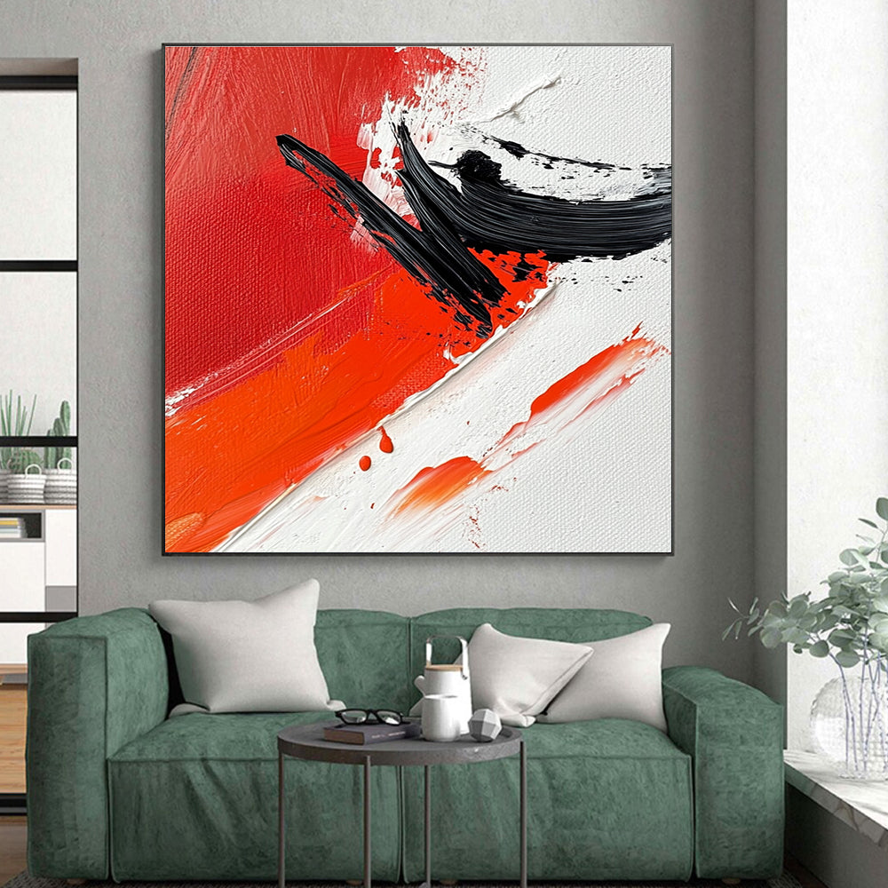 Red and Black Dynamic Abstract Painting with Bold Brushstrokes GER652