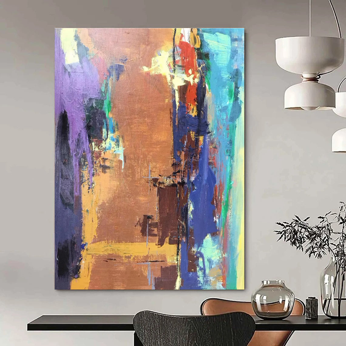 Purple Orange Blue Color Block Abstract Painting ADGE036