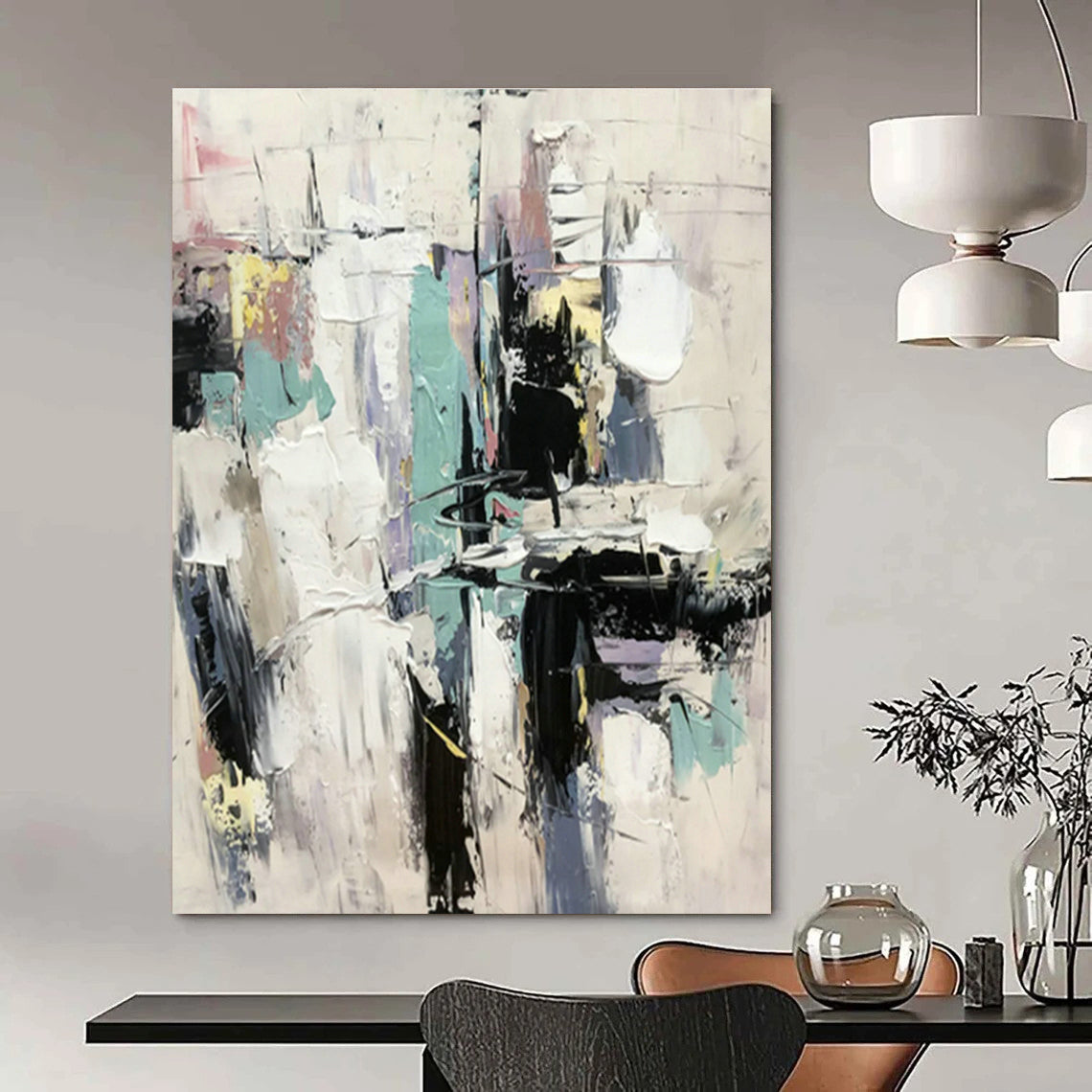 Ultra - Extended, Smart - Mirror - Integrated Custom Abstract Paintings for Living Room Functionality DLZ0498