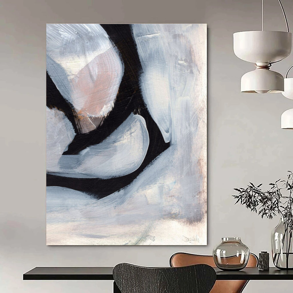 Gray and Black Layered Shapes Abstract Painting ADGE228