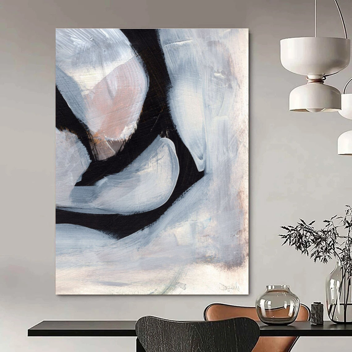 Gray and Black Layered Shapes Abstract Painting ADGE228