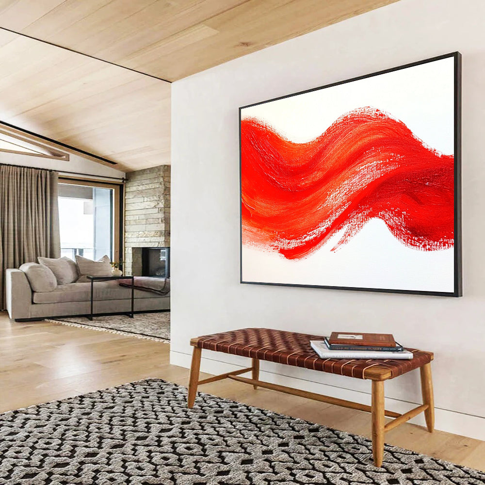 Red Wave Abstract Painting with Bold Red Strokes DYP606