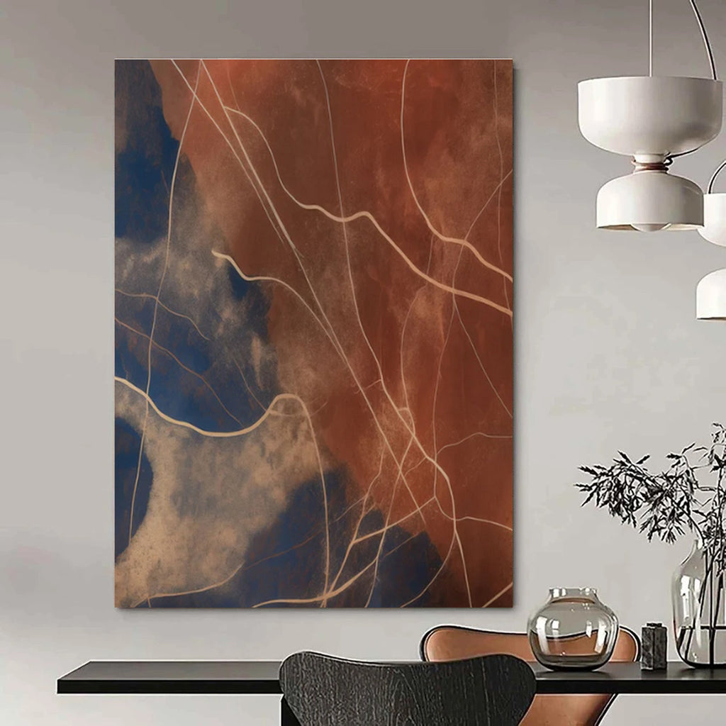 Line - Textured Earth Tones Abstract Painting with Brown and Blue ADGE120