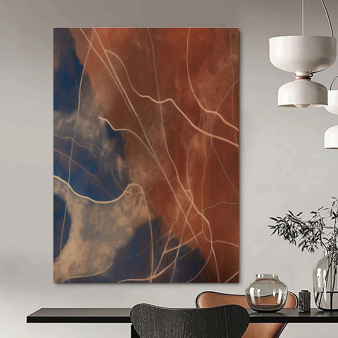 Line - Textured Earth Tones Abstract Painting with Brown and Blue ADGE120