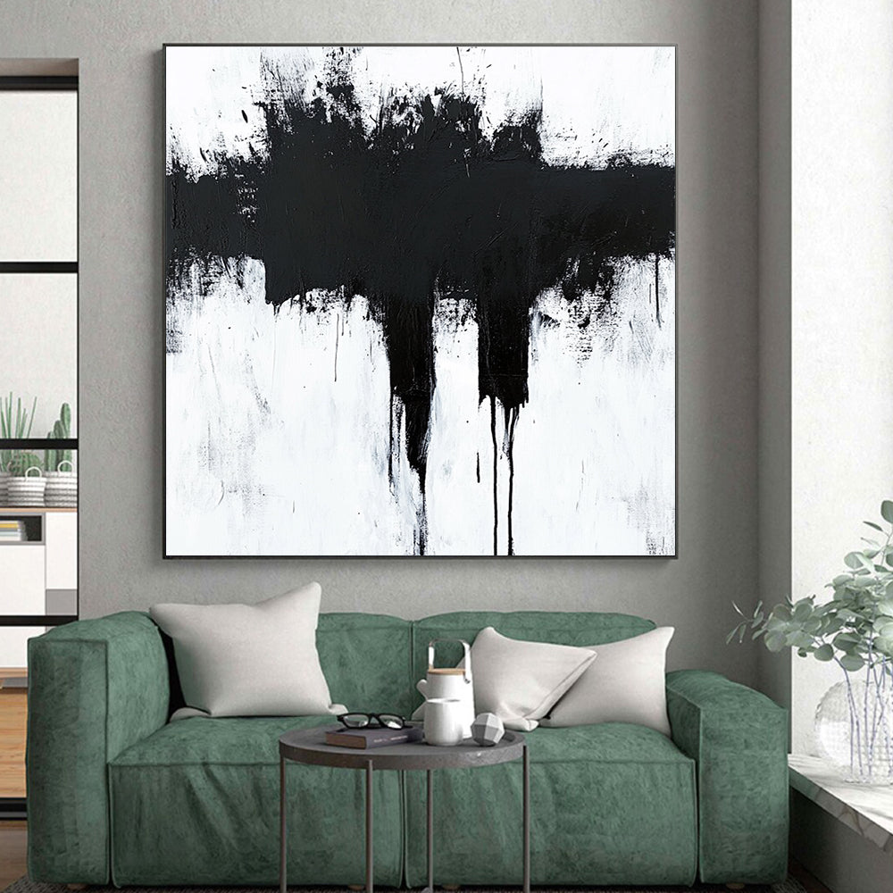 Dramatic Black Drip Abstract with White Background GER346